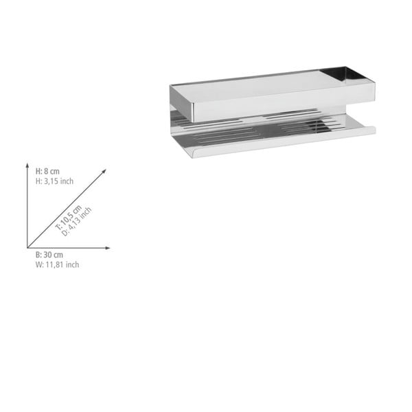 Klijuojama iš nerūdijančio plieno vonios lentyna blizgios sidabrinės spalvos Genova – Wenko-image-2