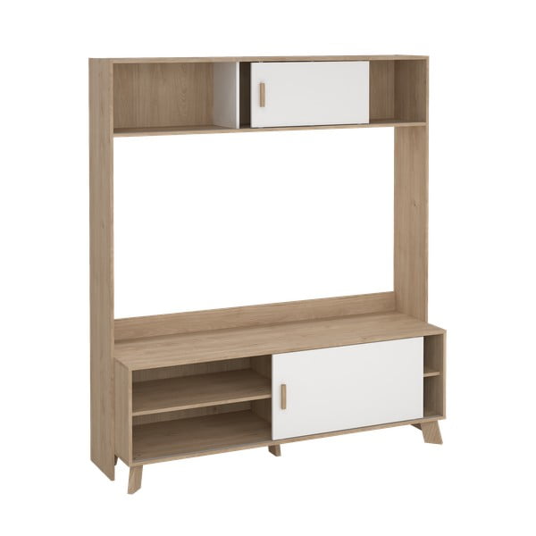 Baltos spalvos/natūralios spalvos TV spintelių komplektas iš ąžuolo 159x181x48 cm Ikast – Tvilum-image-4