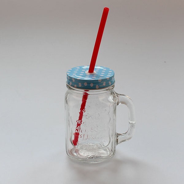 Stiklinė su mėlynu dangteliu ir raudonu šiaudeliu Dakls, 450 ml