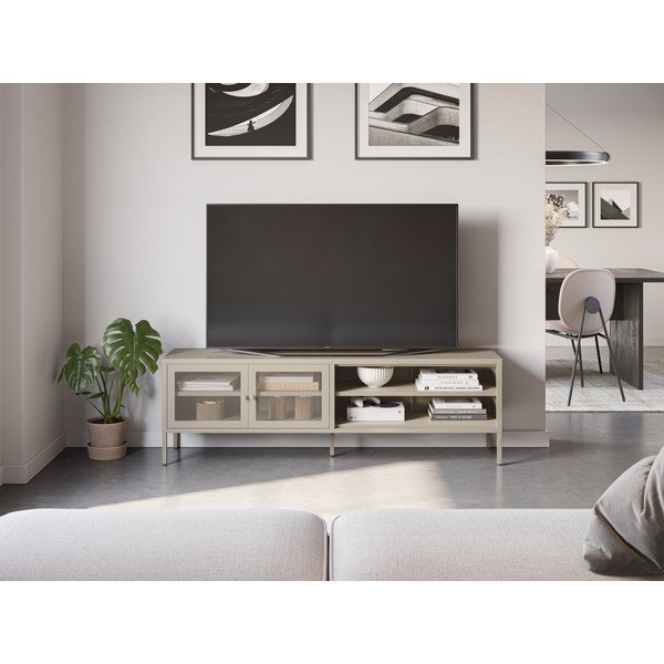 Kreminės spalvos iš metalo TV spintelė 160x50x35 cm Fayna – Marckeric-image-1