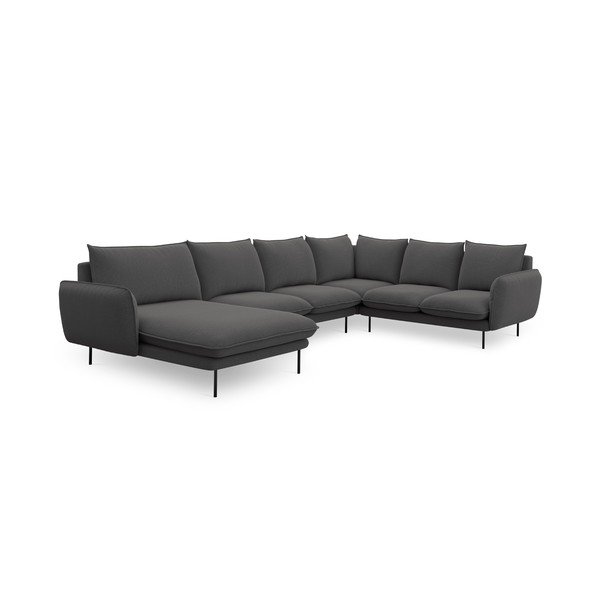 Tamsiai pilkos spalvos U formos sofa Cosmopolitan Design Vienna, kampas dešinėje-image-3