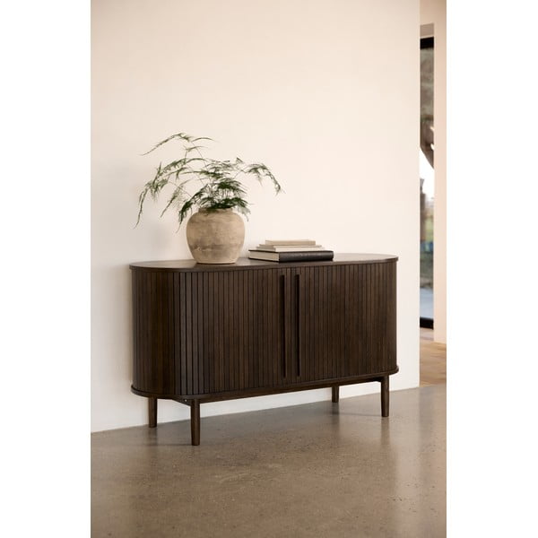 Rudos spalvos šoninė spintelė iš ąžuolo su stumdomomis durimis 140x76x45 cm Meta – Unique Furniture-image-1