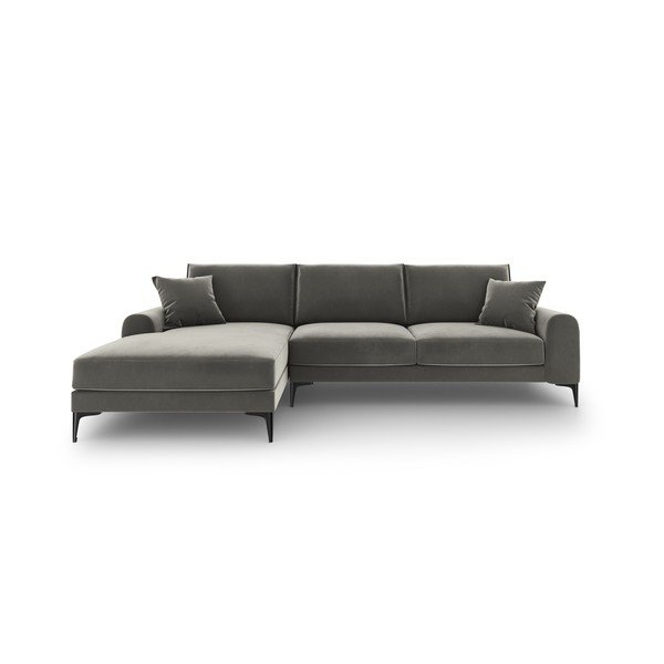 Šviesiai pilka aksominė kampinė sofa Mazzini Sofas Madara, kampas kairėje-image-2