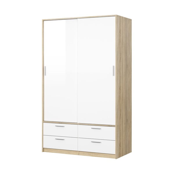 Drabužių spinta baltos spalvos/natūralios spalvos iš ąžuolo su stumdomomis durimis 121x200 cm Line – Tvilum