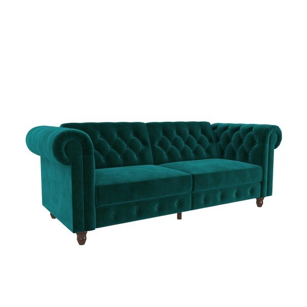 Žalia sofa-lova su aksominiu paviršiumi Støraa Felix-image-2