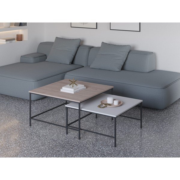 Balti/natūralūs kavos staliukai su ąžuoliniu stalviršiu, 2 vnt., 80x80 cm Fiorenza - Marckeric-image-1