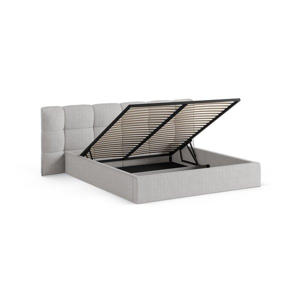 Pilkos spalvos dvigulė lova audiniu dengta su sandėliavimo vieta su lovos grotelėmis 200x200 cm Eric – Micadoni -image-2