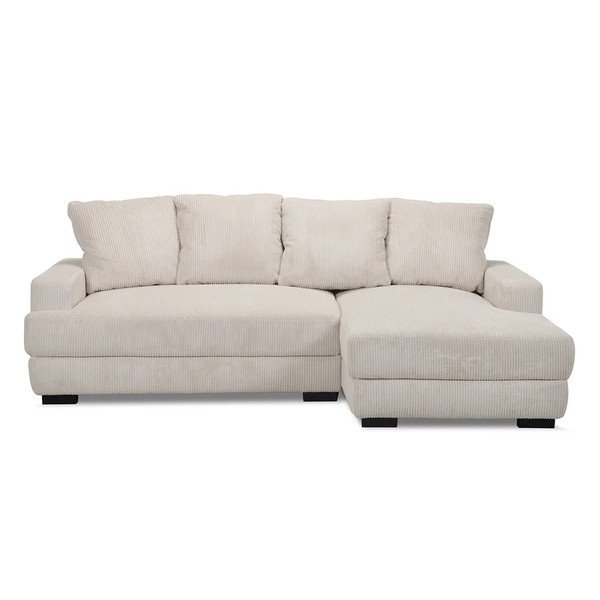 Smėlio spalvos sulankstoma/su sandėliavimo vieta kampinė sofa iš kordinio velveto (su dešiniuoju kampu/su gultu) Campi – Bobochic Paris