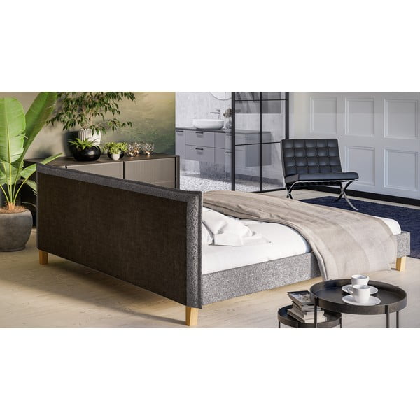 Pilka minkšta dvigulė lova su grotelėmis 200x200 cm Tina - Ropez-image-3