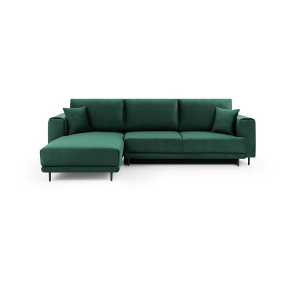 Žalios spalvos iš velveto sulankstoma/su sandėliavimo vieta kampinė sofa (su kairiuoju kampu/su gultu) Dalia – ELTAP