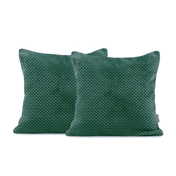2 tamsiai žalių dekoratyvinių mikropluošto pagalvių užvalkalų rinkinys DecoKing Henry, 45 x 45 cm