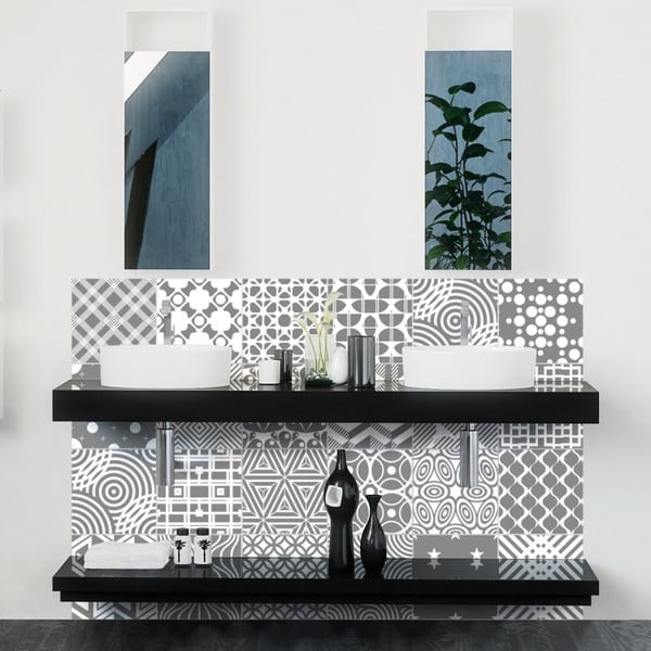 24 sieninių lipdukų rinkinys Ambiance Modern Tiles, 10 x 10 cm