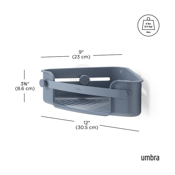 Su montavimu be gręžimo/kampinė iš perdirbto plastiko vonios lentyna mėlynos spalvos Flex – Umbra-image-4