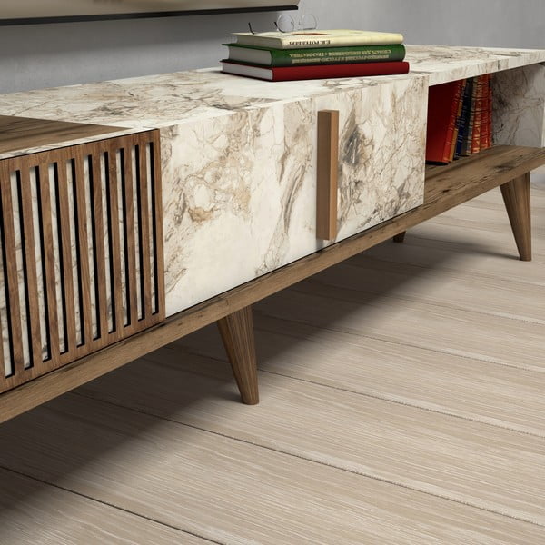 TV spintelė natūralios spalvos su marmuro dekoru 180x40 cm Milan – Kalune Design-image-4