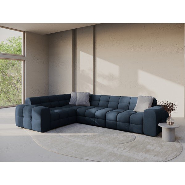 Tamsiai mėlynos spalvos kampinė sofa (su kairiuoju kampu/„L“ formos) Kendal – Micadoni -image-1