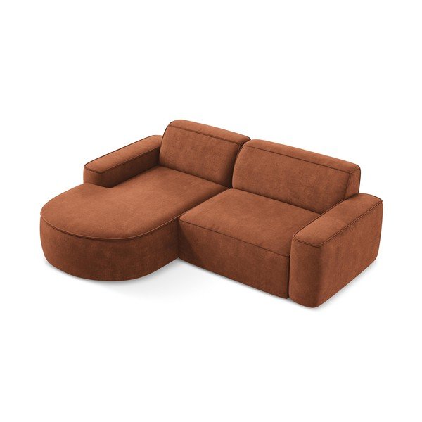 Terakotos spalvos iš šenilinio audinio kampinė sofa (su kairiuoju kampu/su gultu) Omao – Makamii-image-4