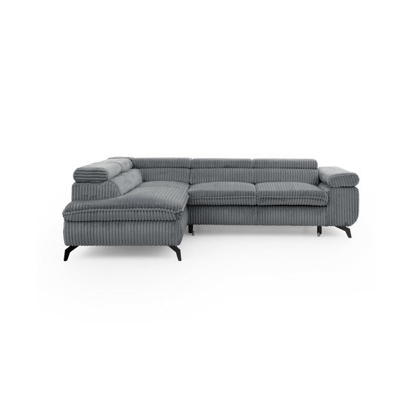 Pilkos spalvos kampinė sofa iš kordinio velveto (su kairiuoju kampu/„L“ formos) Marbeya  – Ropez