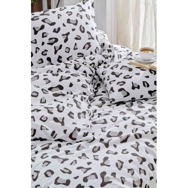 Baltos spalvos/pilkos spalvos iš ranforce medvilnės dvigulė/itin ilga patalynė su paklode/4 dalių 200x220 cm – Mila Home