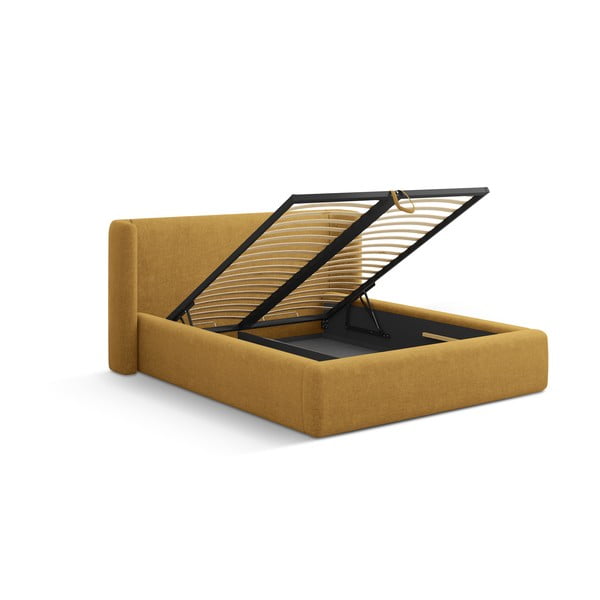Garstyčių spalvos dvigulė lova audiniu dengta su sandėliavimo vieta su lovos grotelėmis 180x200 cm Jason – Windsor & Co Sofas-image-2