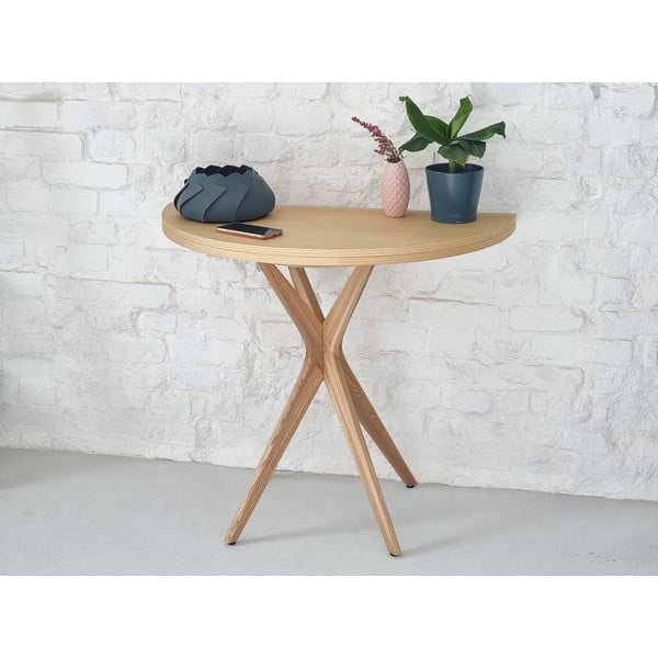 Apvalios formos prailginamas valgomojo stalas su uosio dekoro stalviršiu 45x90 cm Jubi – Ragaba-image-1