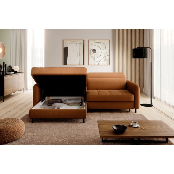 Geltonos spalvos iš velveto sulankstoma/su sandėliavimo vieta kampinė sofa (su kairiuoju kampu/su gultu) Gomsi – ELTAP-image-4
