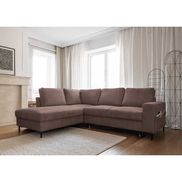 Iš kordinio velveto sulankstoma kampinė sofa rudos spalvos (su kairiuoju kampu) Lofty Lilly – Miuform-image-3