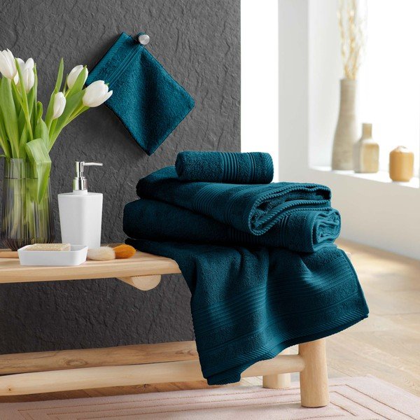 Tamsiai mėlynos spalvos iš frote audinio iš medvilnės rankšluostis 30x50 cm Tendresse – douceur d'intérieur-image-2