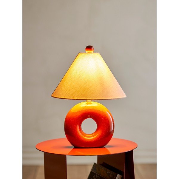 Raudonos spalvos/kreminės spalvos iš keramikos stalinis šviestuvas (aukštis 42 cm) su tekstiliniu gaubtu Panja – Bloomingville-image-4