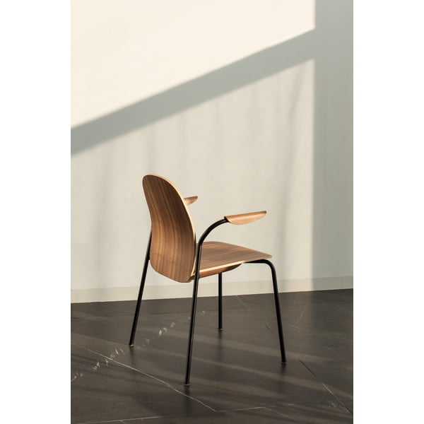 Konjako rudos spalvos/natūralios spalvos valgomojo kėdės su porankiais/galima dėti viena ant kitos 2 vnt. iš riešutmedžio Book – Gazzda-image-2