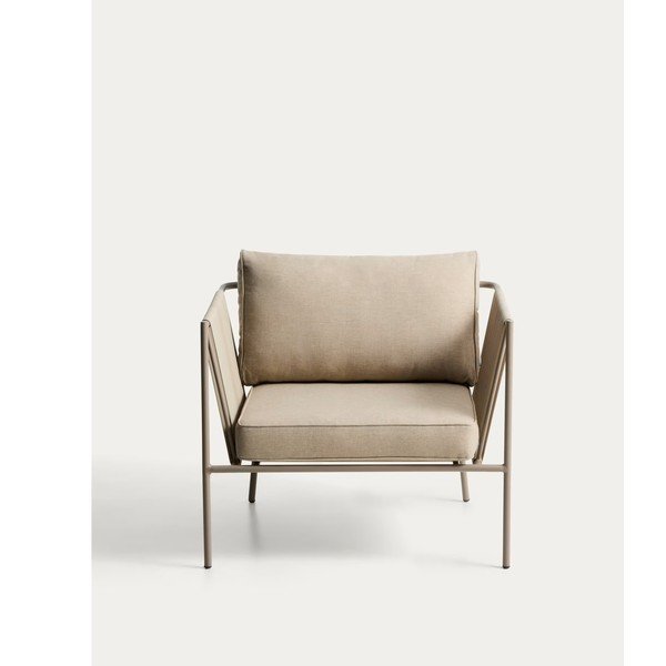 Kreminės spalvos/taupe spalvos metalinis/paminkštinto audinio sodo krėslas Zivia – Kave Home-image-4