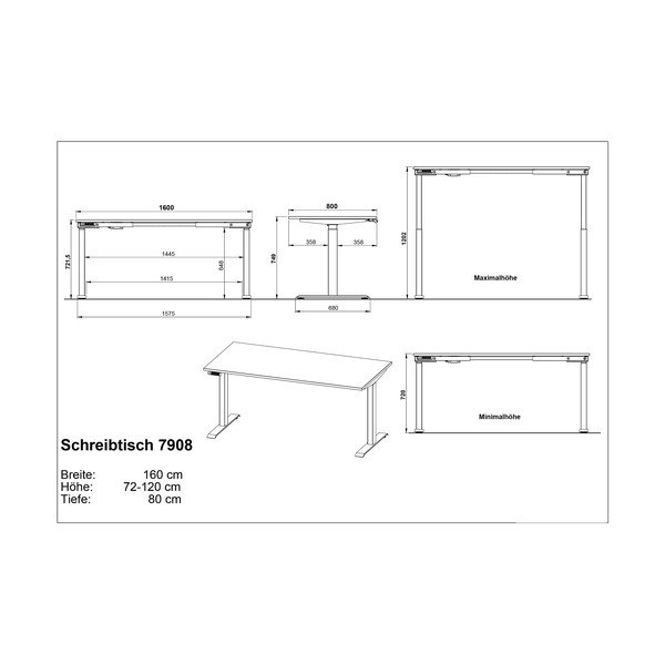 Elektra reguliuojamas aukštis reguliuojamas darbo stalas su ąžuolo dekoro stalviršiu 80x160 cm Jet – Germania-image-3