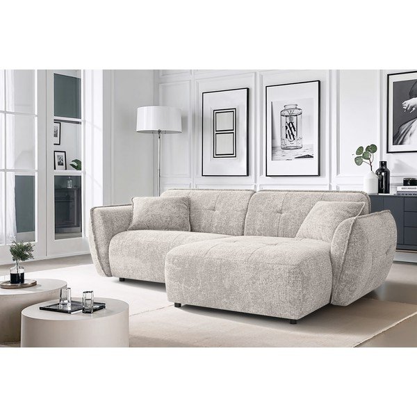 Smėlio spalvos kampinė sofa iš šenilinio audinio (su dešiniuoju kampu/su gultu) Nelia – Ropez-image-1