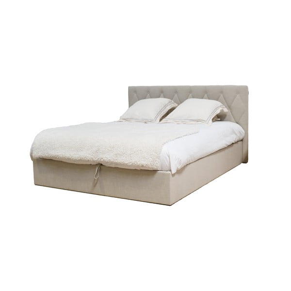 Dvigulė lova smėlio spalvos audiniu dengta su sandėliavimo vieta su lovos grotelėmis 160x200 cm Colette – Bobochic Paris