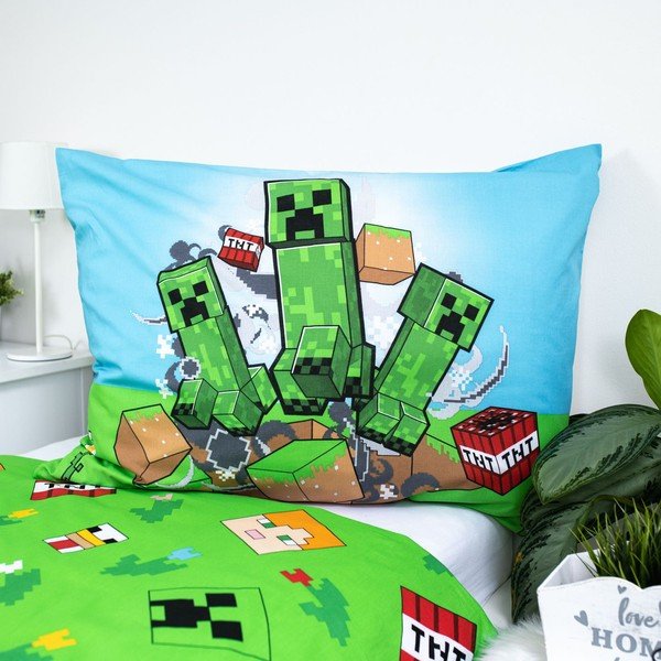 Žalios spalvos/mėlynos spalvos iš medvilnės viengulė vaikiška patalynė 140x200 cm Minecraft "Outdoor Mobs" – Jerry Fabrics-image-3