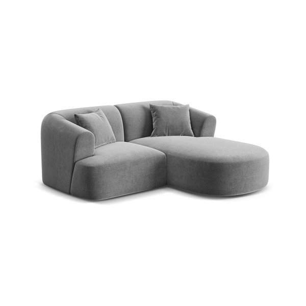 Šviesiai pilkos spalvos kampinė sofa iš velveto (su dešiniuoju kampu/su gultu) Campi – Cosmopolitan Design-image-2