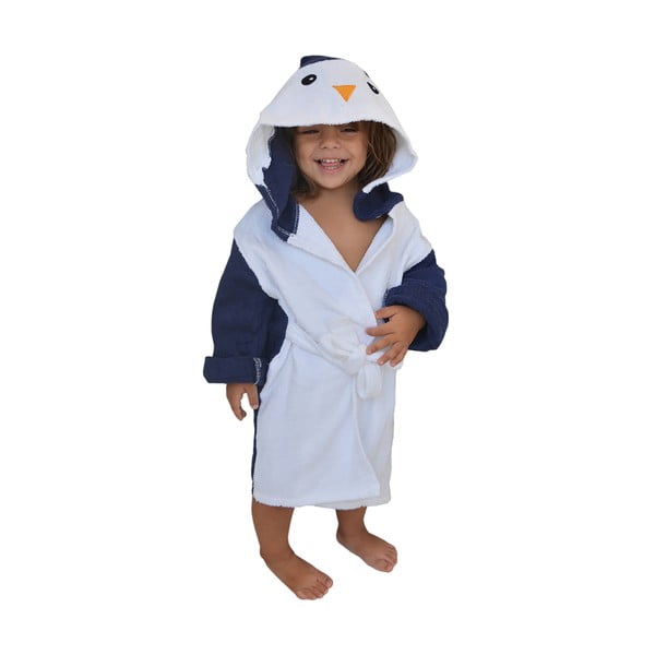 Baltos ir mėlynos spalvos medvilninis kūdikių chalatas, M dydžio Penguin - Rocket Baby