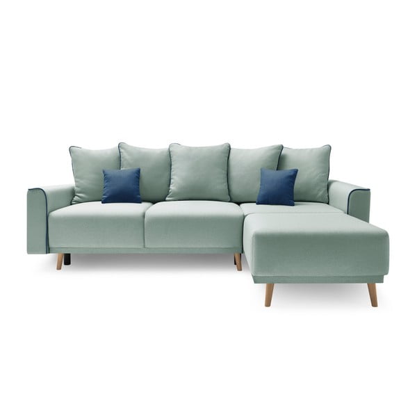 "Bobochic Paris Mola" mėtų žalios spalvos kampinė sofa-lova, dešinysis kampas
