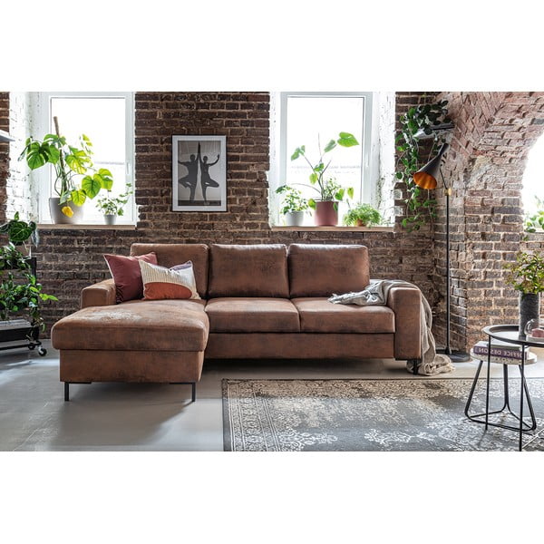 Ruda dirbtinės odos sofa-lova Miuform Lofty Lilly Vintage, kairysis kampas-image-4