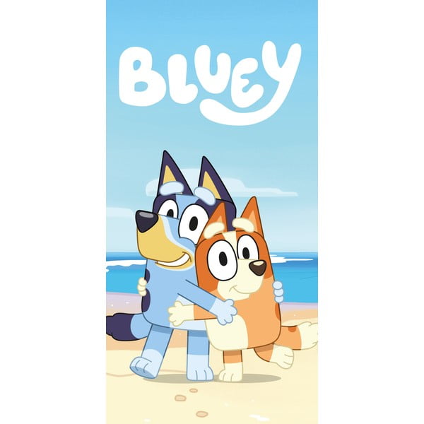 Mėlynos spalvos/smėlio spalvos iš medvilnės vaikiškas rankšluostis 70x140 cm Bluey "Beach" – Jerry Fabrics