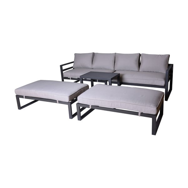 Iš metalo sodo poilsio baldų komplektas juodos spalvos/smėlio spalvos 8 žmonėms Portland – Rojaplast-image-4