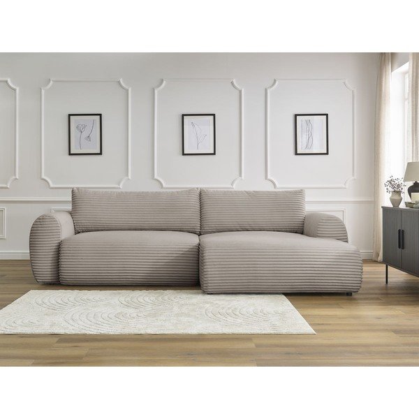 Iš kordinio velveto sulankstoma kampinė sofa šviesiai pilkos spalvos/smėlio spalvos (su dešiniuoju kampu) Lucien – Bobochic Paris-image-1