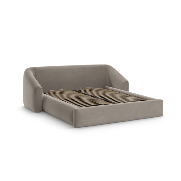 Šviesiai rudos spalvos dvigulė lova audiniu dengta su sandėliavimo vieta su lovos grotelėmis 180x200 cm Campi – Cosmopolitan Design-image-2