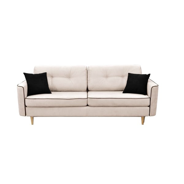 Kreminės spalvos trijų vietų sofa-lova su šviesiomis kojomis Mazzini Sofos Ivy