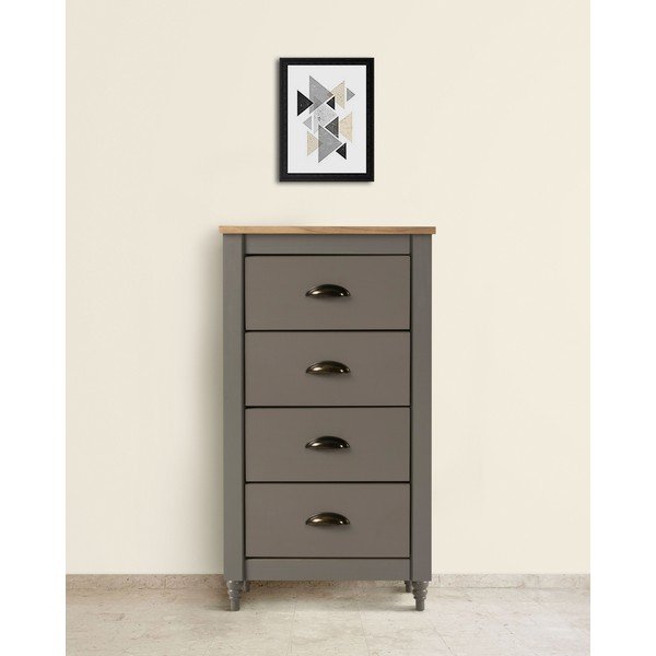 Pilka pušies masyvo komoda su 4 stalčiais Marckeric Joyce, aukštis 83 cm-image-1