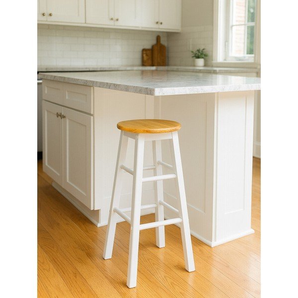 Baltos spalvos/natūralios spalvos iš kaučiukmedžio masyvo baro taburetė (sėdynės aukštis 74 cm) Chester – Premier Housewares-image-1