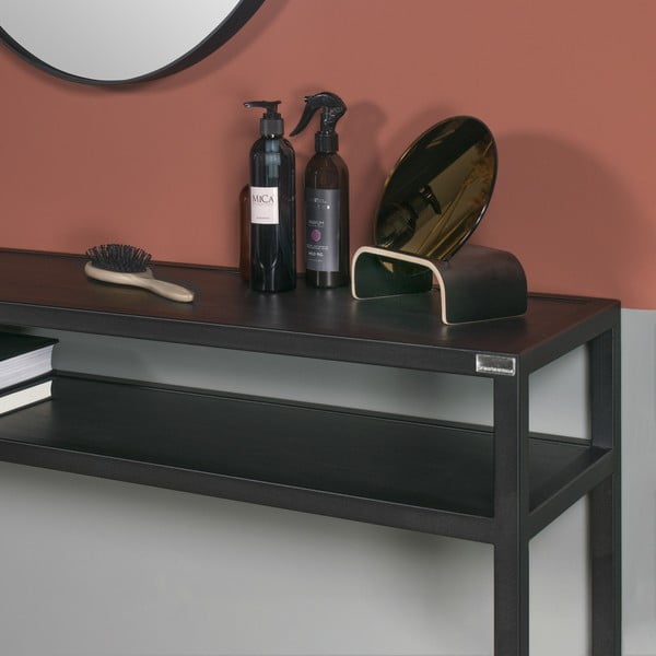 Juodos spalvos konsolinis staliukas su ąžuolo masyvo stalviršiu 30x120 cm Daniël – Spinder Design-image-4