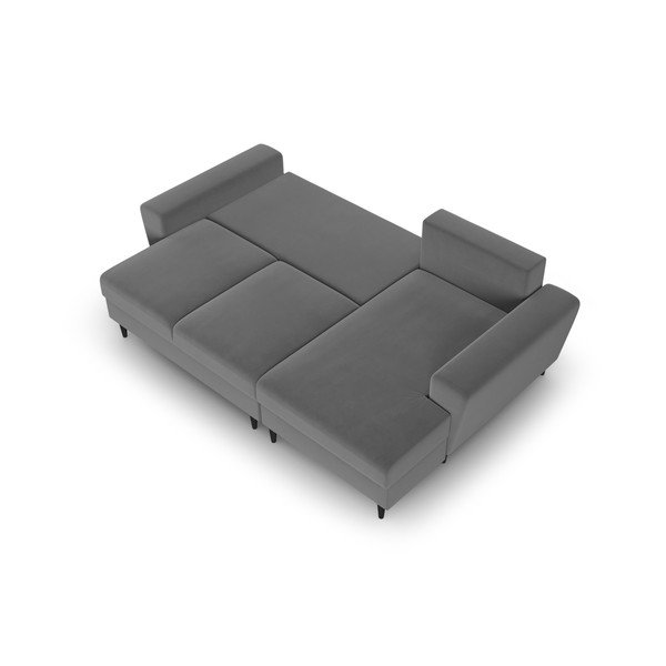 Šviesiai pilkos spalvos iš velveto sulankstoma/su sandėliavimo vieta kampinė sofa (su dešiniuoju kampu/su gultu) Kyoto – Cosmopolitan Design-image-2