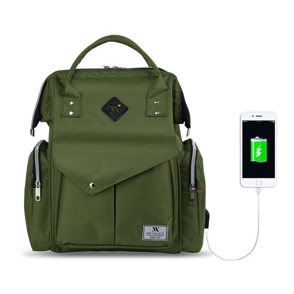 Žalia kuprinė mamoms su USB jungtimi My Valice HAPPY MOM Baby Care-image-1