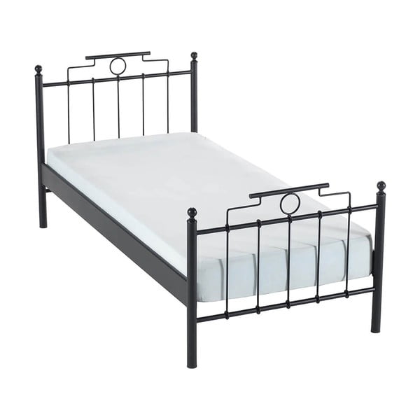 Iš metalo viengulė lova juodos spalvos su lovos grotelėmis 90x200 cm Hatkus – Kalune Design