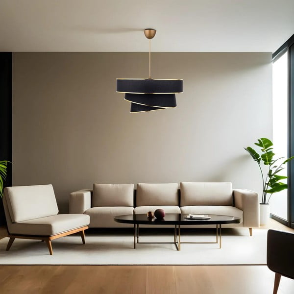 Kabantis šviestuvas juodos spalvos/auksinės spalvos ø 40 cm su tekstiliniu gaubtu Couper – Opviq lights-image-1